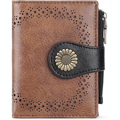 BEAFUP Small Wallets for Women,Bifold RFID Blocking Leather Card Holder Compact Wallet with Zipper Coin Pocket for Women