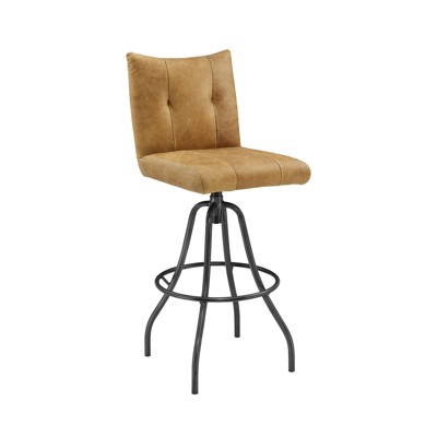 HOMLUX Steel Swivel Barstool Luxury Genuine Leather Dining Chairs with Metal Base