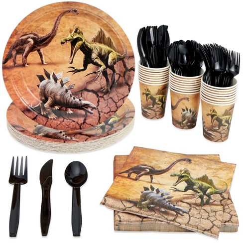 Juvale 144 Pieces Dinosaur Birthday Party Supplies With Plates, Knives,  Spoons, Forks, Cups, And Napkins (serves 24) : Target