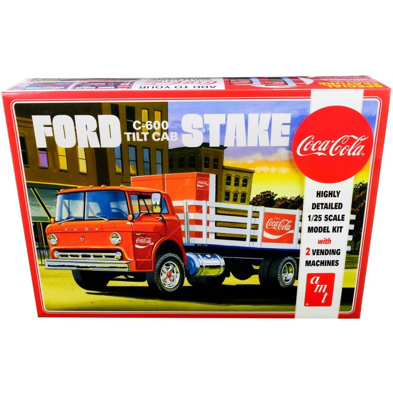 Skill 3 Model Kit Ford C600 Stake Bed Truck with Two "Coca-Cola" Vending Machines 1/25 Scale Model by AMT, 1 of 5