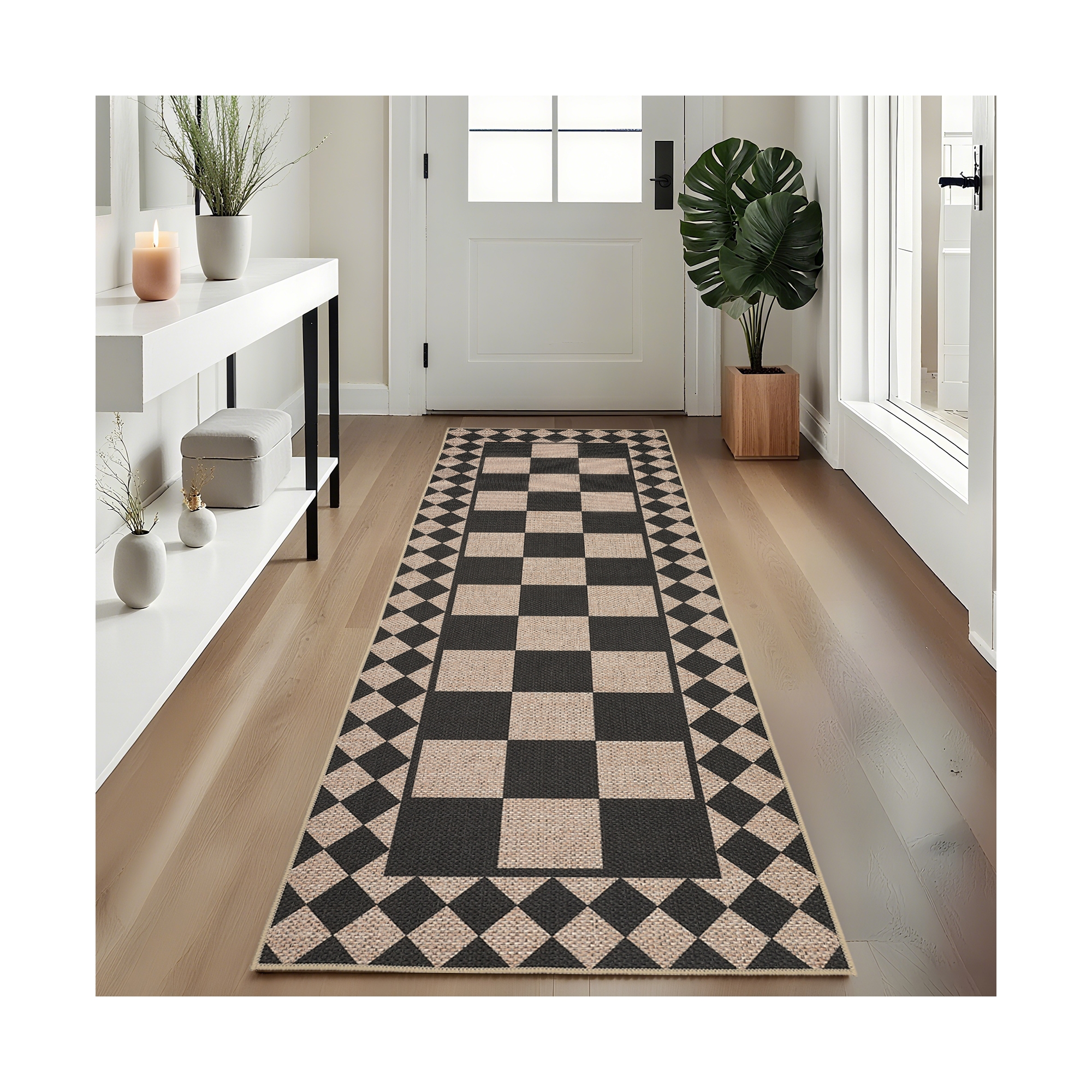 Easy Jute Area Rug Modern Geometric Checkered Washable Indoor Outdoor Rugs for Living Room Bedroom Patio