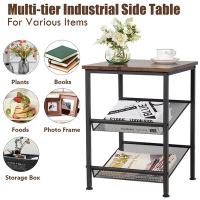 Rustic Brown 3-Tier Wood and Metal End Table