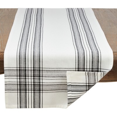 Black and White Plaid Cotton Table Runner, 16" x 120"