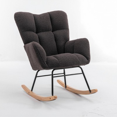 GlasFlength Accent Chairs Modern Rocking Chair Armchair Lazy Chair Sofa Chair Reading Chair for Living Room, Gray, 31.5"*27.6"*37.4"