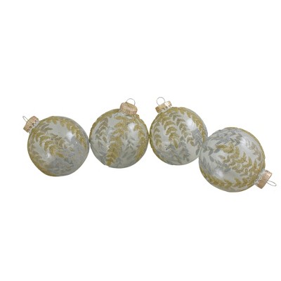 Northlight 4ct Clear And Gold Glitter Leaves Glass Christmas Ball Ornament  3.25 (80mm) : Target