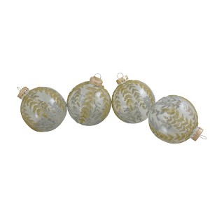 Northlight 4ct Clear and Gold Glitter Leaves Glass Christmas Ball Ornament 3.25" (80mm) - 1 of 3