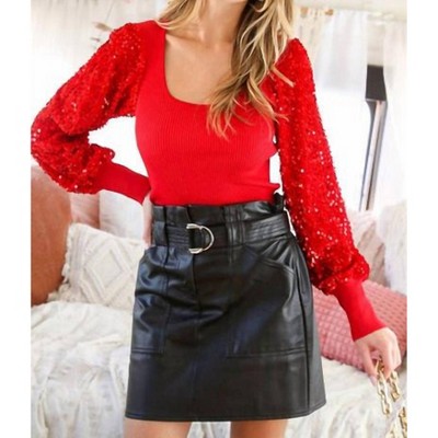 Women's Ruby Sequin Sleeve Bodycon Top - Vine & Love