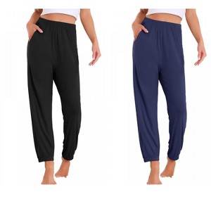 INSPIRE CHIC Women 2 Pcs Pajama Pants Soft Comfy Ankle Length Elastic Waistband With Pocket - 1 of 4