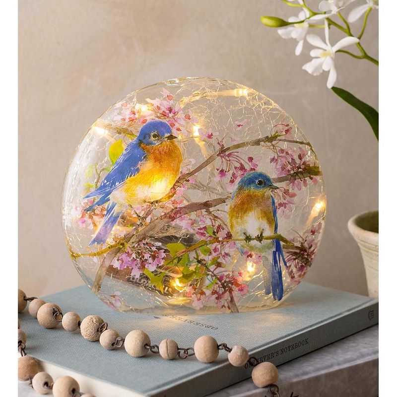 Wind & Weather Lighted Bluebirds on Redbud Branches Crackled Glass Tabletop Art, 2 of 4