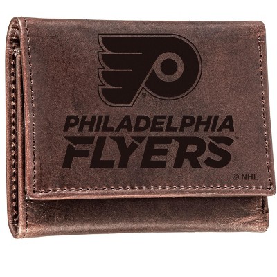 Evergreen NHL Philadelphia Flyers Brown Leather Trifold Wallet Officially Licensed with Gift Box