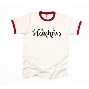 Simply Sage Market Women's Teacher Christmas Lights Short Sleeve Ringer Tee - 1 of 3