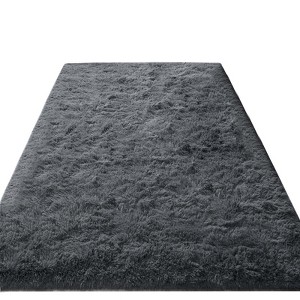 Itopfox Fluffy Dark Grey Area Rug for Bedroom Living Room, Soft Plush Shaggy Deep Gray Kids Rug, Non-Slip and Machine Washable Carpet for Dorm Decor - 1 of 4