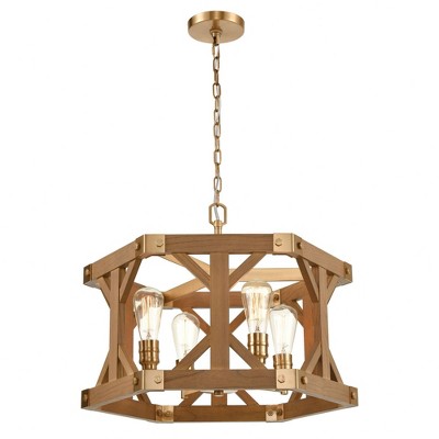 Elk Home Structure 4 - Light Chandelier in  Satin Brass/Medium Oak