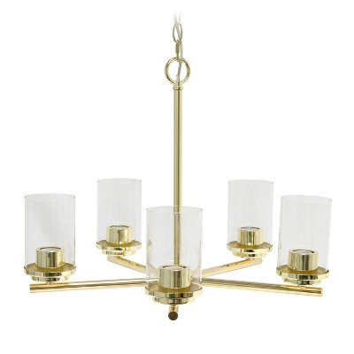 Elegant Gold Brass 5-Light Chandelier with Clear Glass Shades
