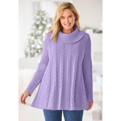 Woman Within Cowl Neck Cable Knit Swing Sweater