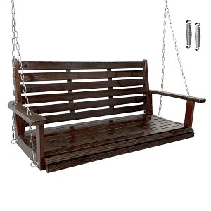 Fortune Candy Wooden Porch Swing 2-Seater Extra Large, Ergonomic Seat, Bench Swing with Hanging Chains, for Outdoor Patio Garden Yard - 1 of 4