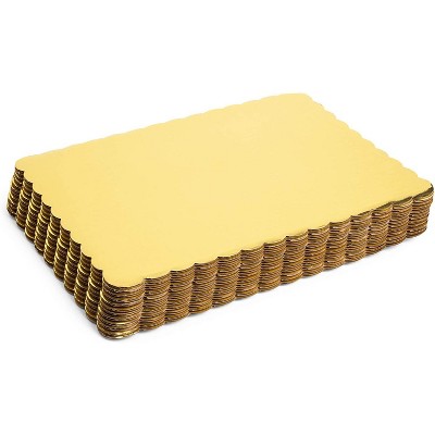 Sparkle and Bash 12 Pack Gold Foil Cake Boards, Scalloped Rectangle Dessert Base (14 x 10 In)