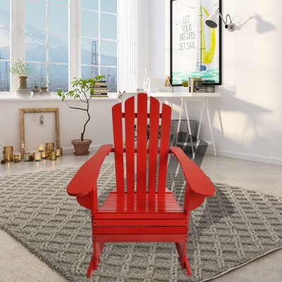 Aghana Digitals Red Populus Wood Reclining Rocking Adirondack Chair - Wide Seat & Armrest for