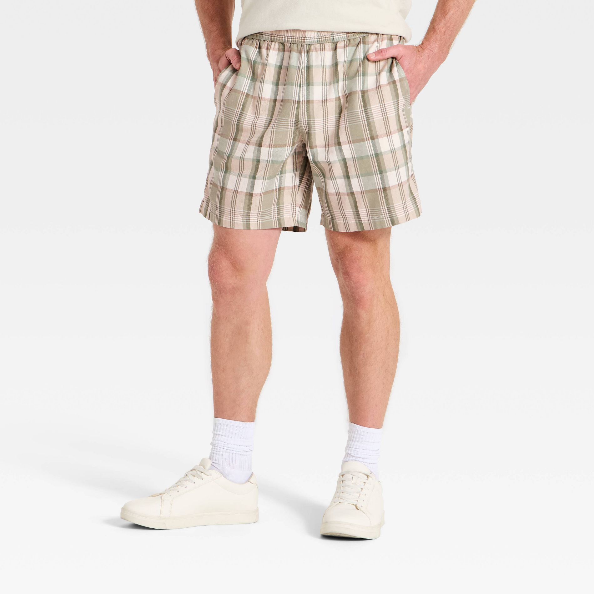 Men's 6" Pull-On Shorts - Goodfellow & Co™ Green Plaid