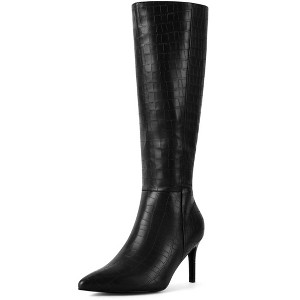 Perphy Women's Stone Pattern Pointy Toe Stiletto Heel Knee High Boots - 1 of 3