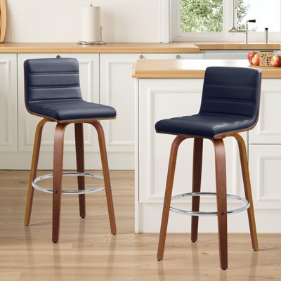 Bekrvio 26"/29" Swivel Bar Stools Set of 1/2, Faux Leather Upholstered Counter Chairs with Wood Legs, Mid-Century Seating for Kitchen Island