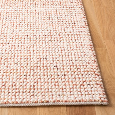 Ivory and Rust Hand-Woven Wool Runner Rug