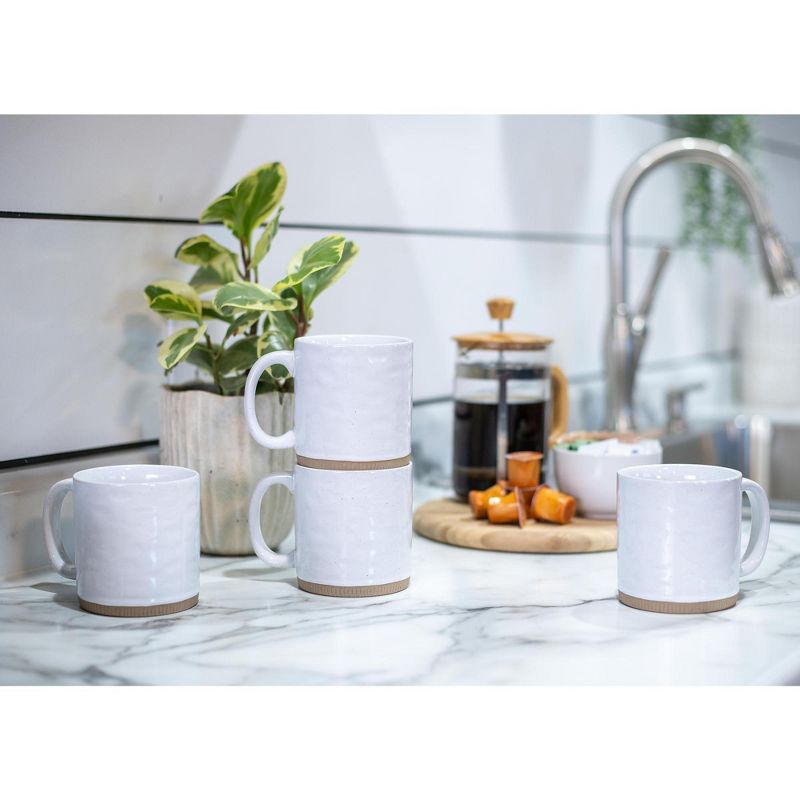 Elanze Designs High Gloss Raw Clay Bottom 15 ounce Ceramic Stoneware Coffee Mugs Set of 4, White, 5 of 6