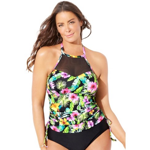 Swimsuits For All Women's Plus Size Bra Sized Faux Flyaway Underwire Tankini  Top, 40 Dd - Blue Palms : Target