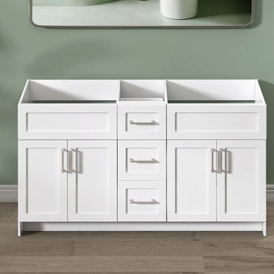 Bath Vanity Cabinet without Top 60 in. W x 21.5 in. D x 33.5 in. H Bathroom Vanity in White with Brushed Nickel Handle