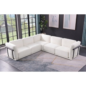 Standard Velvet Fabric Modular L-Shaped Sectional Sofas Set with Multiple Independent Seats, Includes Ottoman, and Wooden Metal Armrests - 1 of 4