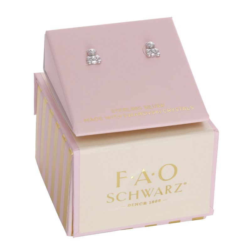 FAO Schwarz Sterling Silver Teddy Bear Stud Earrings with Crystal Stone Accents, 2 of 4