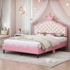 Twin Size Crown Princess Bed with Pink PU Leather Upholstery, Tufted Headboard and Soft Padded Frame for Girls Bedroom-Maison Boucle - 2 of 4