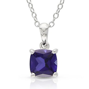 EVERLY JEWELRY | Sterling Silver 1 1/4 CT TGW Created Blue Sapphire Cushion Cut Solitaire Pendant with Chain, 18-inch - 1 of 1