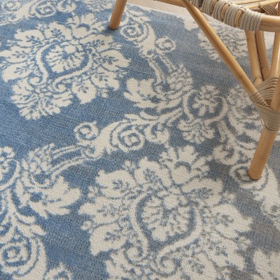 Ivory Blue Floral 5' x 7' Handmade Synthetic Area Rug