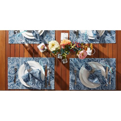 Blue Paisley Waterproof Outdoor Fabric Placemats Set of 6