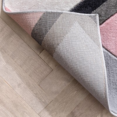 Blush Pink and Gray Geometric Synthetic Runner Rug