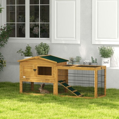 Two Level Rabbit Hutch Sturdy Outdoor Hutch With Openable Top Large Wooden Rabbit Hutch With Run Weatherproof Roof,Removable Tray,Ramp-Cuddlewood