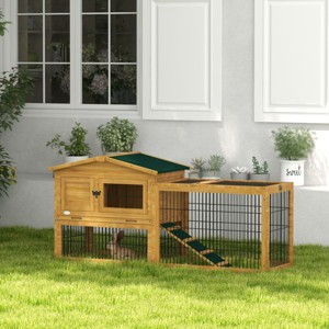 Two Level Rabbit Hutch Sturdy Outdoor Hutch With Openable Top Large Wooden Rabbit Hutch With Run Weatherproof Roof,Removable Tray,Ramp-Cuddlewood - 1 of 4