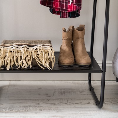 Black Metal Portable Garment Rack with Shelves
