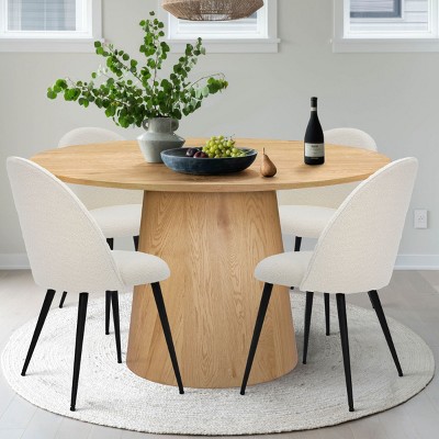 5-Piece Modern Round Dining Table Set, 46'' Pedestal Table with 4 White Boucle Upholstered Chairs, Space-Saving Dining Room Furniture-Maison Boucle