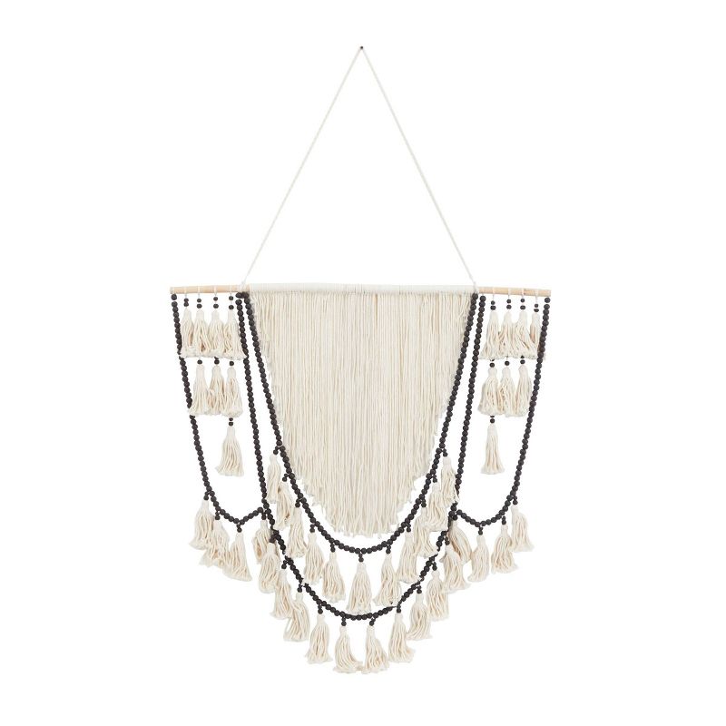 Cotton Macrame Weaved Intricately Wall Decor with Beaded Fringe Tassels - Olivia & May, 2 of 7