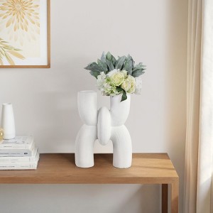 Modern Abstract Terracotta Vase - Unique Sculptural Design, Handmade Pottery, Contemporary Decor for Home, Office, Bedroom, Living Room - 15" White - 1 of 4