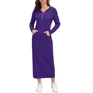 Pullover Zipper Neckline (Front Pocket) Hooded Sweatshirt Side Slit Dress (Long Skirt) (Us) Missky Normal Shoulder Long Sleeve - 1 of 4