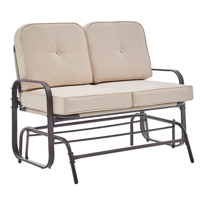 Barton Outdoor 2 Person Rocking Patio Glider Bench Swing Loveseat Seating, Beige, 1 of 7