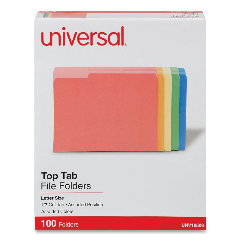UNIVERSAL File Folders 1/3 Cut Single-Ply Top Tab Letter Assorted 100/Box 10506, 1 of 7