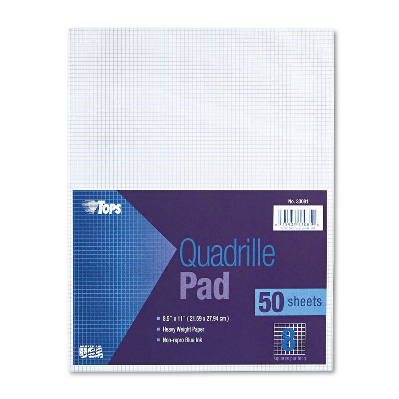 TOPS Quadrille Pads 8 Squares/Inch 8 1/2 x 11 White 50 Sheets 33081, 1 of 8