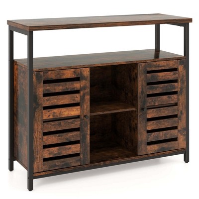 Rustic Brown MDF Industrial Buffet Cabinet with Adjustable Shelves