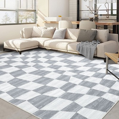 Large Modern Abstract Area Rug 9x12 Washable Stain Resistant Living Room Rug with Non Slip Backing Soft Low Pile Foldable Geometric Floor Carpet