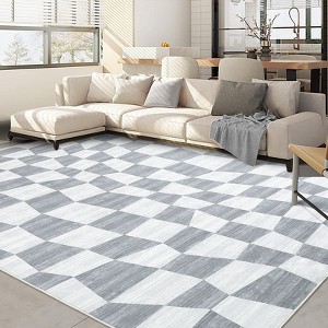 Washable Rug 8x10 Abstract Checkered Non Slip Area Rug Foldable Stain Resistant Geometric Floor Cover Ultra Soft Low Pile Modern Accent Throw Carpet - 1 of 4