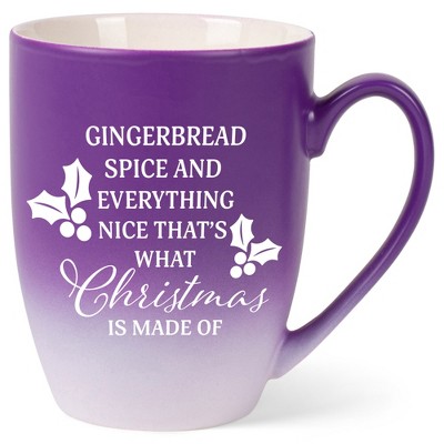 Gingerbread Spice  Everything Nice That's What Christmas Is Made Of Two Toned Matte Purple  White 12 ounce Ceramic Stoneware Coffee Cup Mug